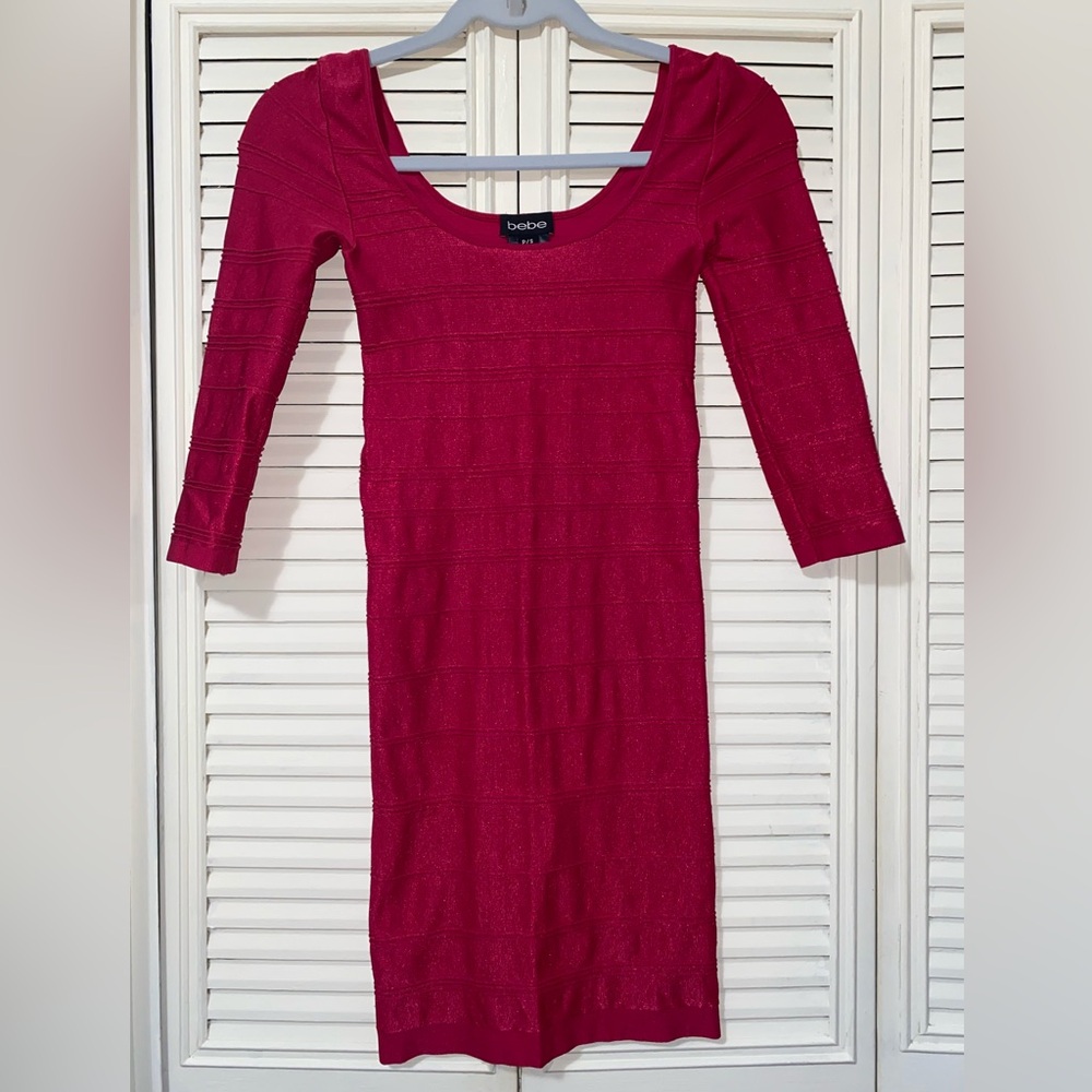 Bebe Fuchsia Long Sleeve Dress